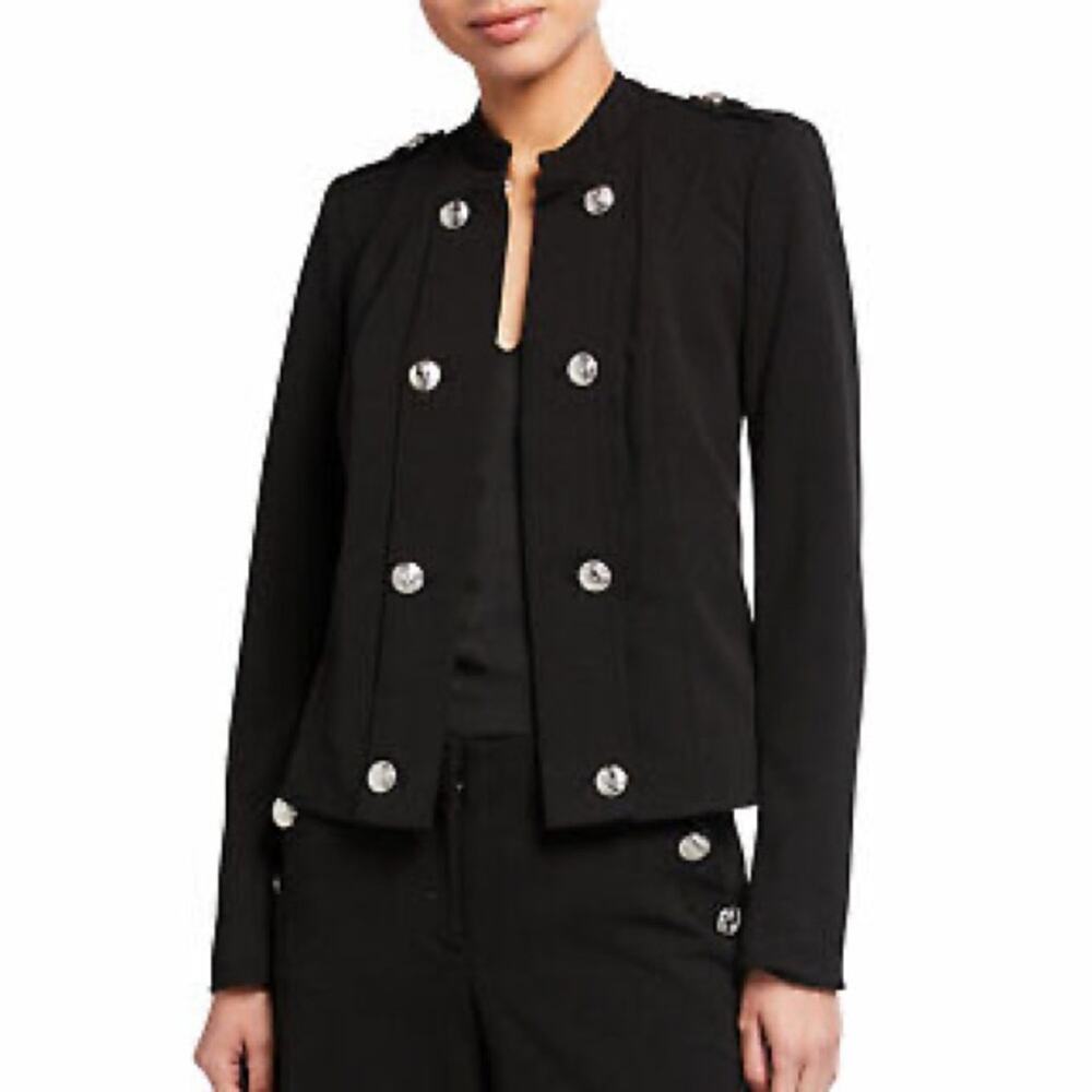 Calvin Klein Double Breast Military Blazer Zippered Sleeve Black NWT Size 8